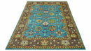 Custom Made Blue And Brown Traditional Floral Hand Knotted Wool Rug
