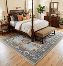 Blue Gray Turkish Oushak Hand Knotted Wool Area Rug - Vintage