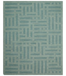 Custom Made Blue And Ivory Modern Abstract Pattern Hand Tufted Wool Area Rug