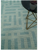 Custom Made Blue And Ivory Modern Abstract Pattern Hand Tufted Wool Area Rug