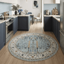 Custom Made Blue And Ivory Tree of life Round Hand Knotted Rug