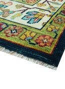 Custom Made Blue And Olive Traditional Medallion Hand Knotted Wool Rug