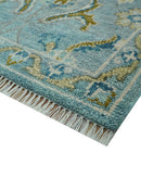 Custom Made Blue And Olive Traditional Oriental Design Hand knotted Wool Area Rug