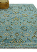 Custom Made Blue And Olive Traditional Oriental Design Hand knotted Wool Area Rug