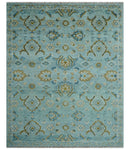 Custom Made Blue And Olive Traditional Oriental Design Hand knotted Wool Area Rug