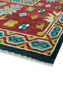 Custom Made Blue And Red Traditional Tribal Design Hand Knotted Wool Rug