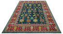 Custom Made Blue And Red Traditional Tribal Design Hand Knotted Wool Rug