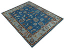 Blue and Silver Hand Knotted Wool Oushak Area Rug - Traditional