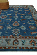 Blue and Silver Hand Knotted Wool Oushak Area Rug - Traditional