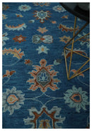 Blue and Silver Hand Knotted Wool Oushak Area Rug - Traditional