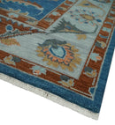 Blue and Silver Hand Knotted Wool Oushak Area Rug - Traditional