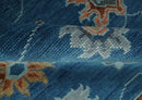 Blue and Silver Hand Knotted Wool Oushak Area Rug - Traditional