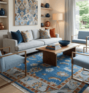 Blue and Silver Hand Knotted Wool Oushak Area Rug - Traditional