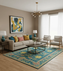 Custom Made Blue And Yellow Traditional Oushak Design Hand Tufted Wool Rug by The Rug Decor