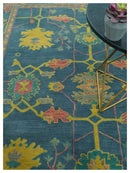 Custom Made Blue And Yellow Traditional Oushak Design Hand Tufted Wool Rug by The Rug Decor