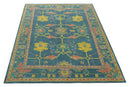 Custom Made Blue And Yellow Traditional Oushak Design Hand Tufted Wool Rug by The Rug Decor