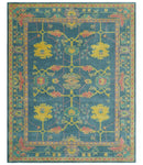 Custom Made Blue And Yellow Traditional Oushak Design Hand Tufted Wool Rug by The Rug Decor