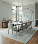 Blue Brown and Ivory Hand Knotted Oushak Wool Area Rug - Traditional Turkish Style