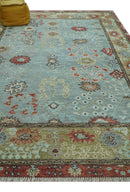Blue Oushak Hand Knotted Wool Area Rug Turkish Modern Design by The Rug Decor