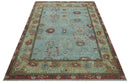 Blue Oushak Hand Knotted Wool Area Rug Turkish Modern Design by The Rug Decor
