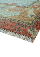 Blue Oushak Hand Knotted Wool Area Rug Turkish Modern Design by The Rug Decor
