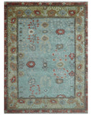 Blue Oushak Hand Knotted Wool Area Rug Turkish Modern Design by The Rug Decor