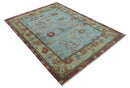 Blue Oushak Hand Knotted Wool Area Rug Turkish Modern Design by The Rug Decor