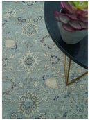 Custom Made Blue Traditional distressed design Hand knotted Wool Area Rug by The Rug Decor