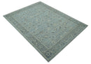 Custom Made Blue Traditional distressed design Hand knotted Wool Area Rug by The Rug Decor