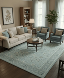 Custom Made Blue Traditional distressed design Hand knotted Wool Area Rug by The Rug Decor