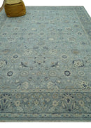 Custom Made Blue Traditional distressed design Hand knotted Wool Area Rug by The Rug Decor