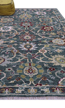 Custom Made Blue Traditional Turkish Design Hand Knotted Wool Rug