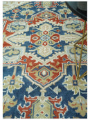 Brown Blue Ivory Olive Hand Knotted Indian Wool Area Rug Traditional Heriz Medallion