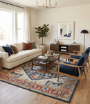 Brown Blue Ivory Olive Hand Knotted Indian Wool Area Rug Traditional Heriz Medallion