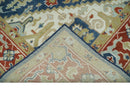 Brown Blue Ivory Olive Hand Knotted Indian Wool Area Rug Traditional Heriz Medallion