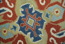 Wool Area Rug Traditional Heriz Medallion Brown Blue Ivory Olive Hand Knotted Pattern