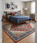 Wool Area Rug Traditional Heriz Medallion Brown Blue Ivory Olive Hand Knotted Pattern