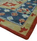Wool Area Rug Traditional Heriz Medallion Brown Blue Ivory Olive Hand Knotted Pattern
