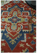 Wool Area Rug Traditional Heriz Medallion Brown Blue Ivory Olive Hand Knotted Pattern