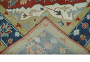 Wool Area Rug Traditional Heriz Medallion Brown Blue Ivory Olive Hand Knotted Pattern