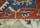 Wool Area Rug Traditional Heriz Medallion Brown Blue Ivory Olive Hand Knotted Pattern