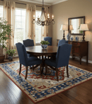 Custom Made Brown, Blue, Ivory and Olive Traditional Heriz Medallion Wool Area Rug