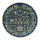 Custom Made Charcoal And Blue Turkish Design Round Hand Knotted Wool Rug
