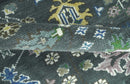 Custom Made Charcoal And Blue Turkish Design Round Hand Knotted Wool Rug
