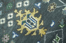 Custom Made Charcoal And Blue Turkish Design Round Hand Knotted Wool Rug