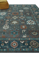 Charcoal and Teal Wool Area Rug - Traditional Oushak Hand Knotted