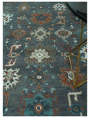 Charcoal and Teal Wool Area Rug - Traditional Oushak Hand Knotted