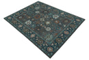 Charcoal and Teal Wool Area Rug - Traditional Oushak Hand Knotted