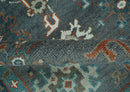 Charcoal and Teal Wool Area Rug - Traditional Oushak Hand Knotted