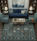 Custom Made Charcoal and Teal Hand knotted Traditional Oushak wool area rug